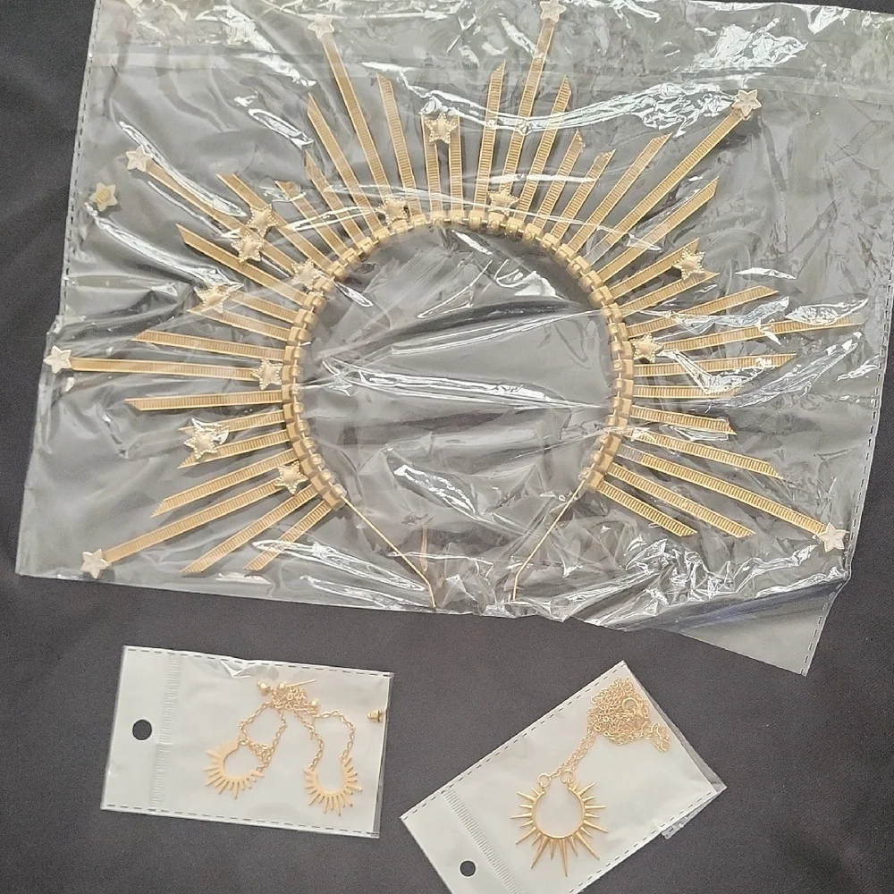 Gold Sunburst Hair Accessory/Necklace/Earrings